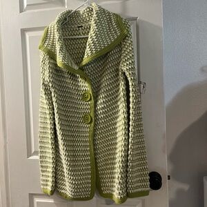 Free People Green and White Knit Cardigan